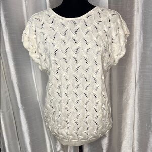 Vintage Helen Sue Acrylic Ivory Open CableKnit Short Cap Sleeve Sweater